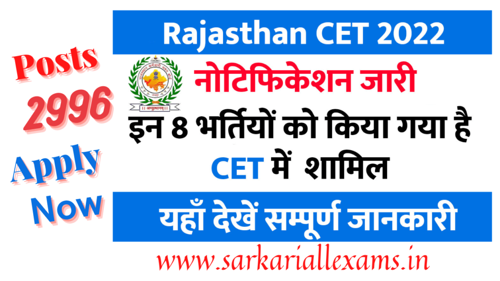 Rajasthan CET 2022 Various Post Online Form