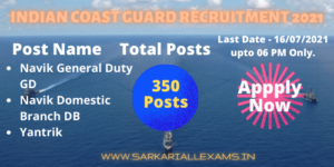 Read more about the article Indian Coast Guard Recruitment 2021 apply Online