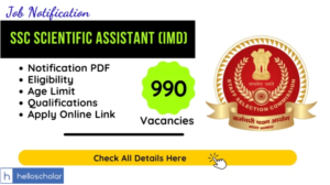 Read more about the article SSC Scientific Assistant (IMD) Recruitment 2022