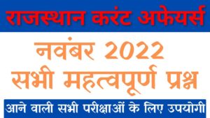 Read more about the article Rajasthan Current Affairs November 2022